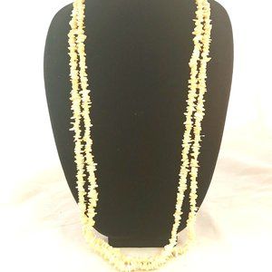 Vintage Necklace Mother of Pearl White Creamy Nuggets 1 Strand 34"